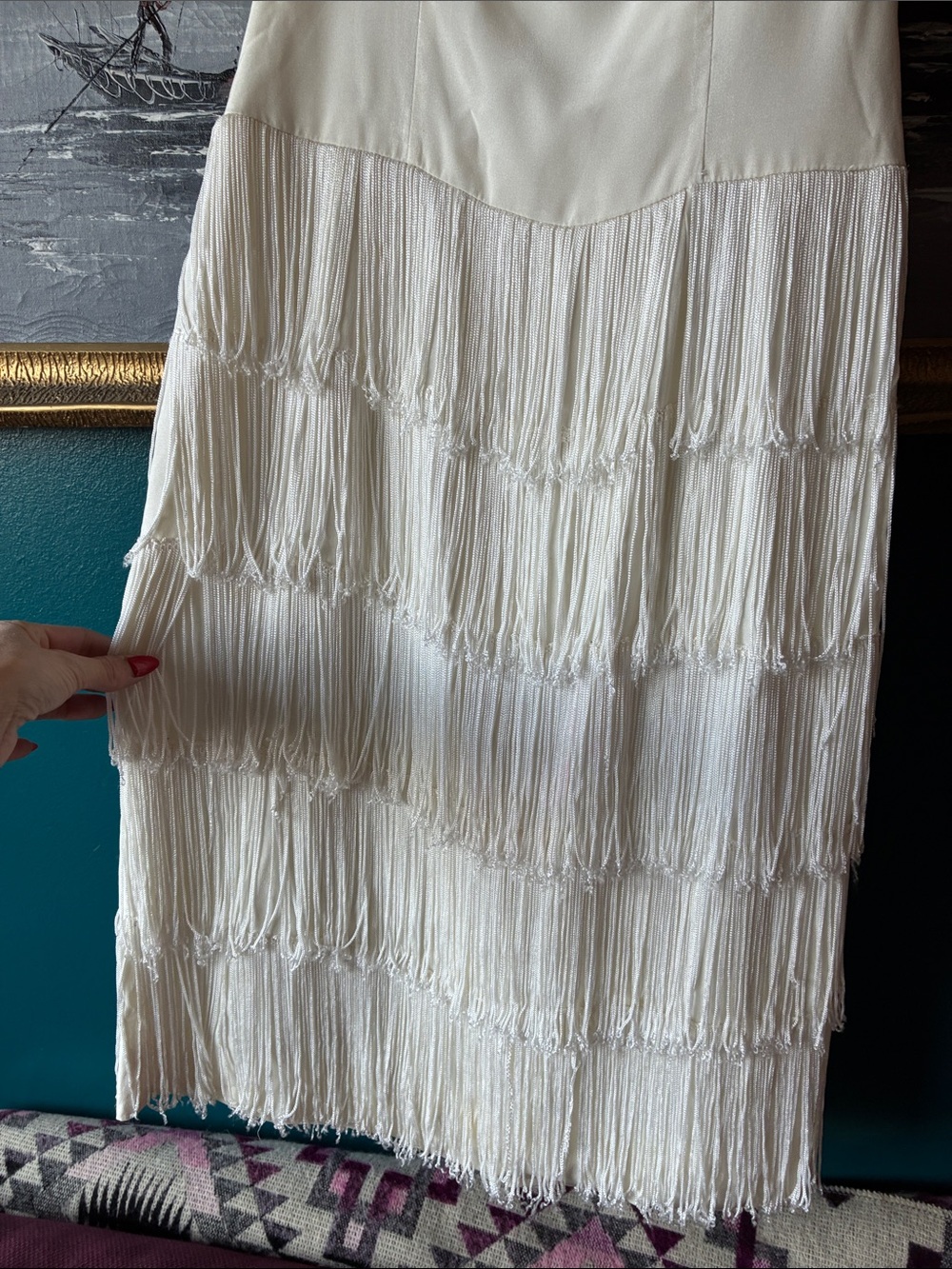 Vintage Original Jr. Theme Ivory Fringe Cocktail Dress | modern Bridal | - Picture 4 of 13
